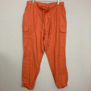 New New York & Company Orange Linen Blend Cargo Tie Front Pull-on Pants XL